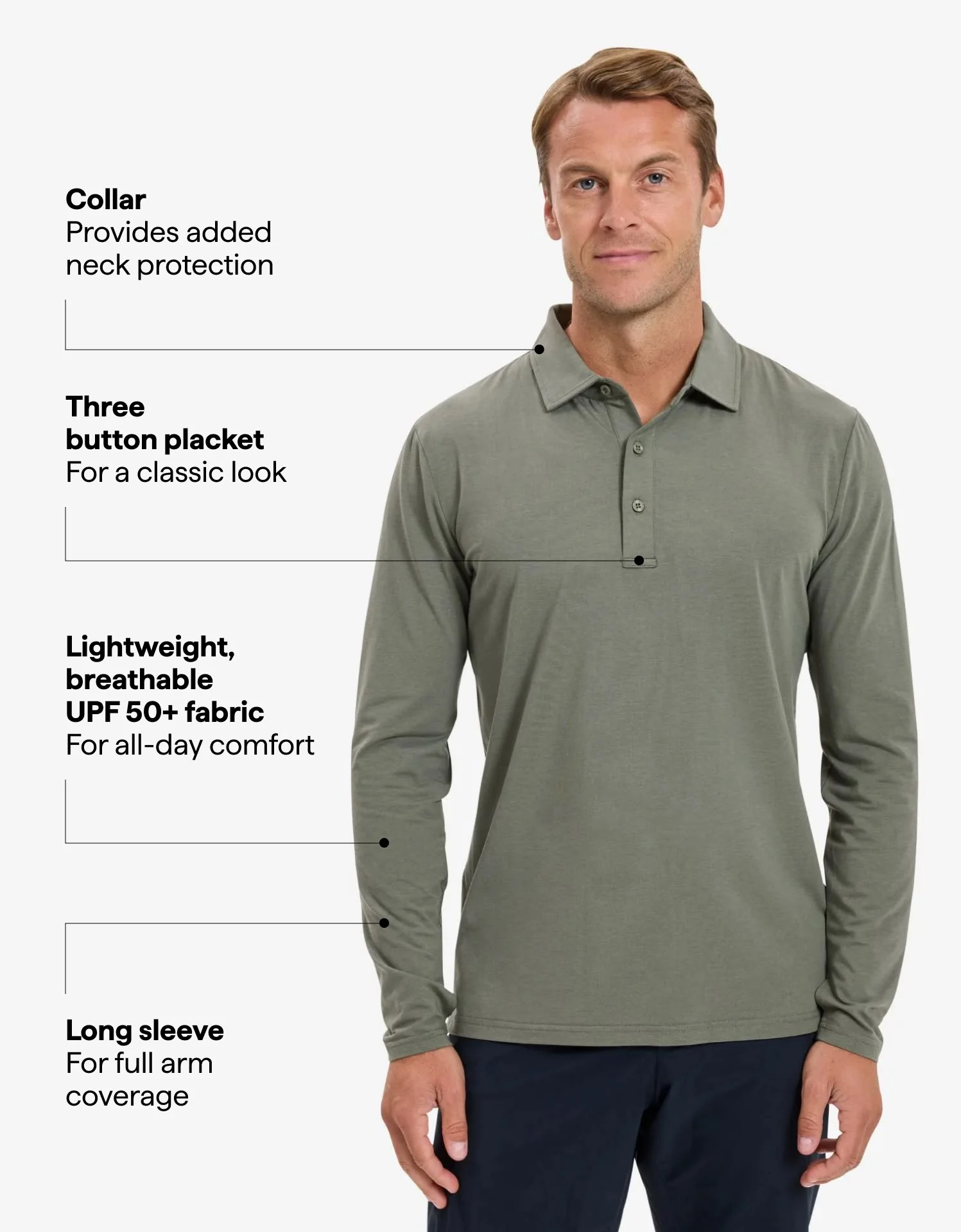 Long Sleeve Polo Shirt UPF 50+ - Image 15