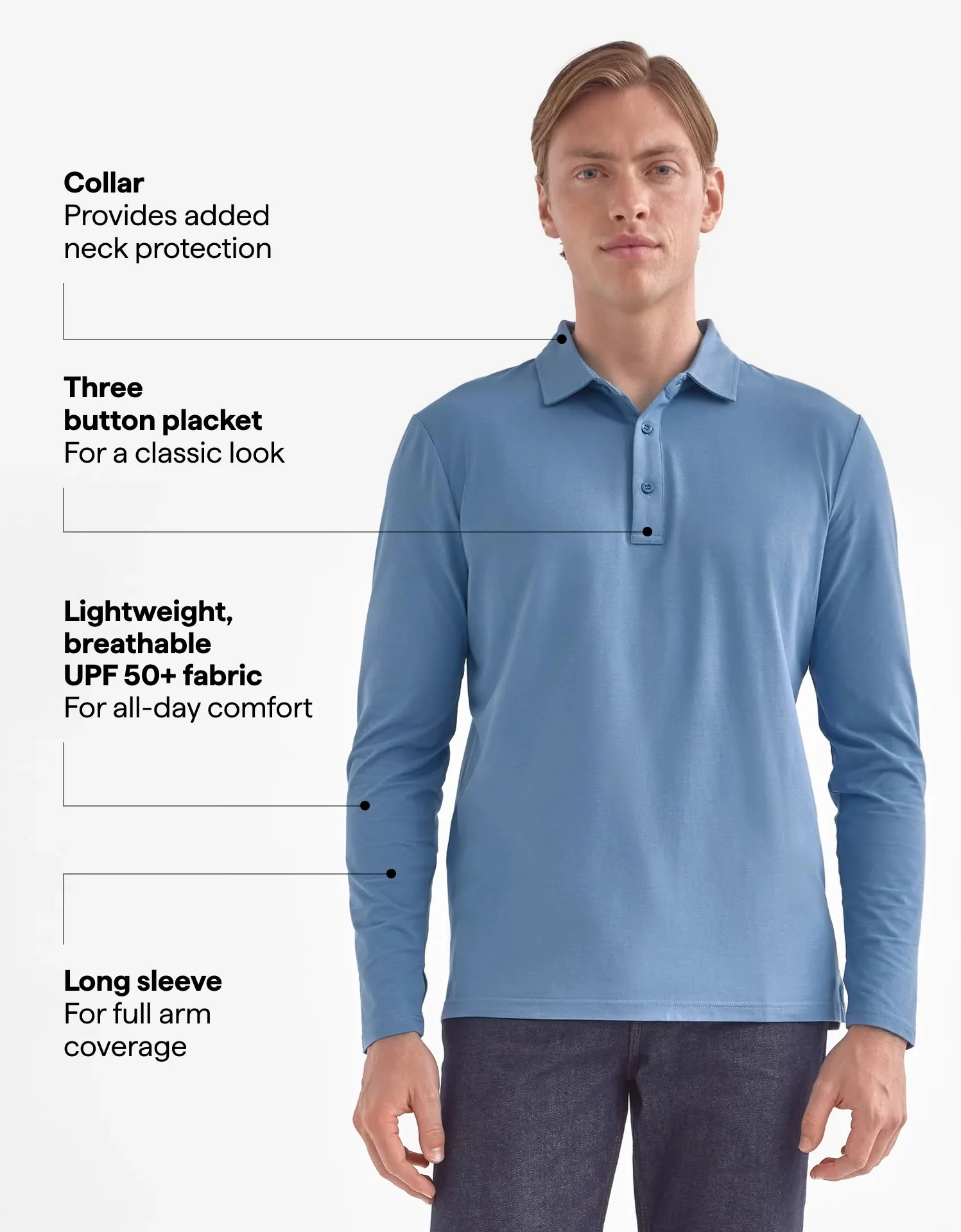 Long Sleeve Polo Shirt UPF 50+ - Image 51